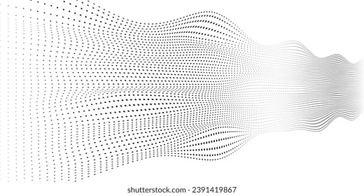 Black and white wavy dotted lines floating in motion. Optical illusion of waves of black and white lines.