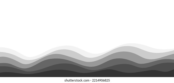 Black white wavy flat landscape banner background vector. 