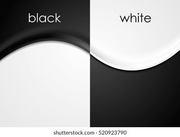 Black and white wavy flyers background. Vector smooth waves design