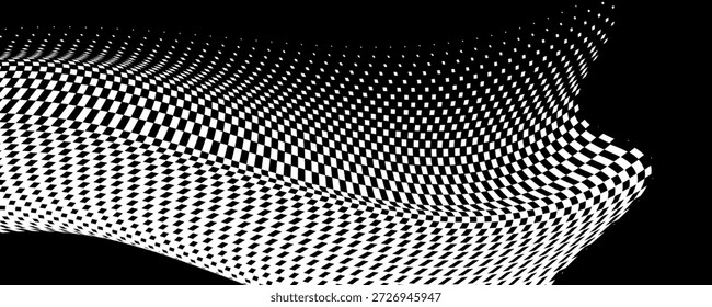 Patrón ondulado a cuadros de semitono en blanco y negro