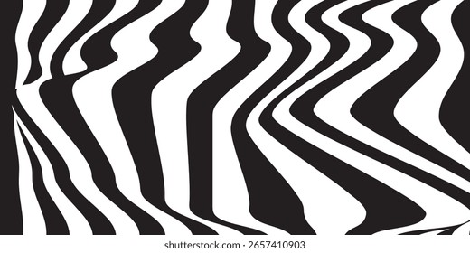 Fondo de ilusión óptica de línea ondulada en blanco y negro: patrón de rayas de cebra Abstractas