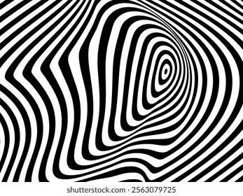 Black and white wavy line pattern background. Striped repeating texture. Vector illustration