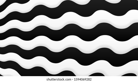 Black and white wavy linear stripped background vector design. Abstract optical illusion backdrop.