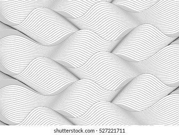 Black and white wavy lines abstract vector decoration pattern