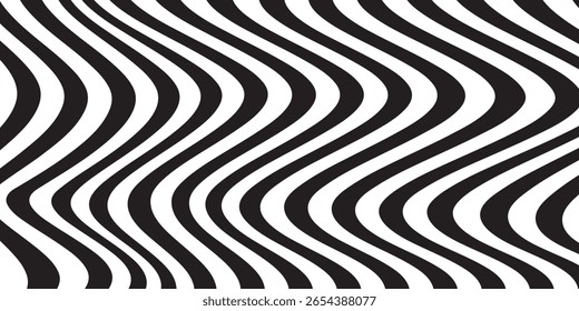 Black and White Wavy Lines Optical Art Background – Seamless Abstract Pattern

