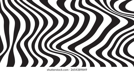 Black and White Wavy Lines Optical Art Background – Seamless Abstract Pattern

