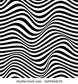 Black and white wavy lines repeat seamless pattern.  Image for printing on paper, wallpaper, covers, fabrics.