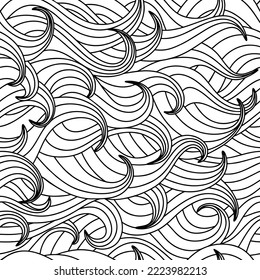 black and white wavy lines . Seamless pattern . Texture for fabric, wrapping, wallpaper. Decorative print.