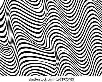 Black and White Wavy Lines Vector Background for Decorative Print
