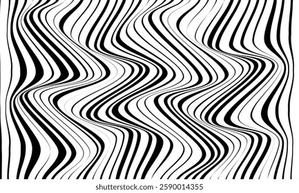 Black and White Wavy Optical Illusion Pattern with Distorted Striped Lines