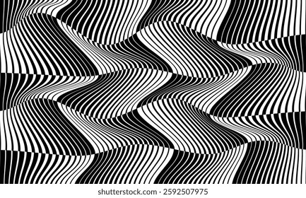 Black and White Wavy Optical Illusion Pattern. High-Contrast Abstract Design for Visual Depth and Modern Aesthetics