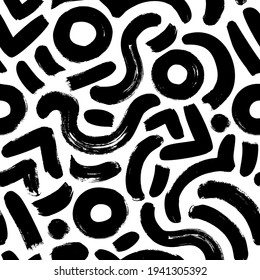 Formas redondeadas orgánicas onduladas, negras y blancas, sin fisuras. Líneas de vector circulares u patrones de huellas dactilares irregulares orgánicos. Diseño vectorial caótico en blanco y negro sin igual al estilo Memphis