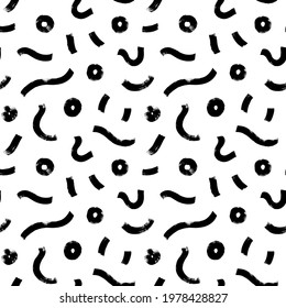 Black and white wavy organic rounded shapes seamless pattern. Organic irregular circular vector lines or fingerprint pattern. Seamless black and white chaotic vector design in Memphis style