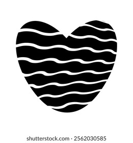 Black and white wavy stripe heart isolated on white background. Vector doodle element for you design. Valentines day concept.