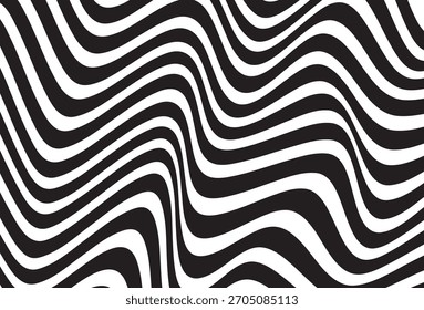 Black and white wavy stripe pattern creating an optical illusion with flowing abstract movement.