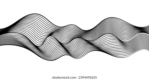 black and white wavy stripes background. Vector illustration