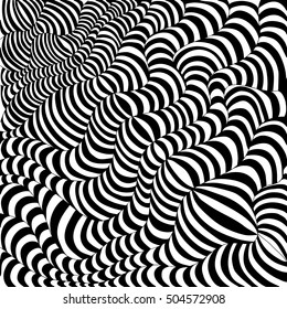 Black and white wavy stripes. Hand drawn vector illustration doodles in doodles style. Optical design.