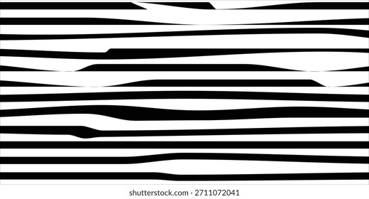 Padrão de listras onduladas preto e branco. Linhas horizontais abstratas criando ilusão óptica e design minimalista moderno. Fundo de vetor sem costura para design têxtil, papel de parede ou gráfico.eps10