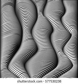 Black and white wavy stripes. Vector abstract background