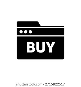 Ícone de navegador da Web em preto-e-branco mostrando o conceito de ação de compra ou compra online