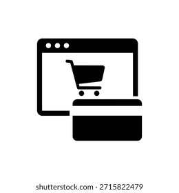 Icono de compras y pago del navegador de Web en blanco y negro para el concepto de comercio electrónico