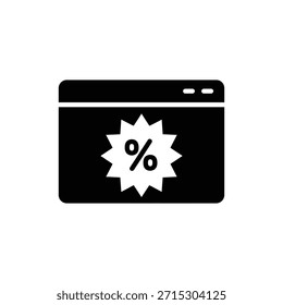 Schwarz-Weiß-Webbrowser-Symbol, das das Symbol für Rabatt-Werbeaktion anzeigt