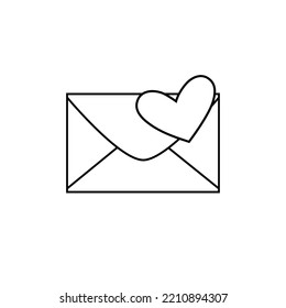 Icono de web blanco y negro. Me gusta. Sobre con corazón. Icono de correo electrónico.