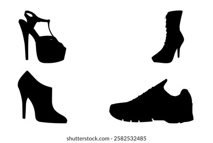 Black And White Web Shoe Icon Vector EPS 4 Set