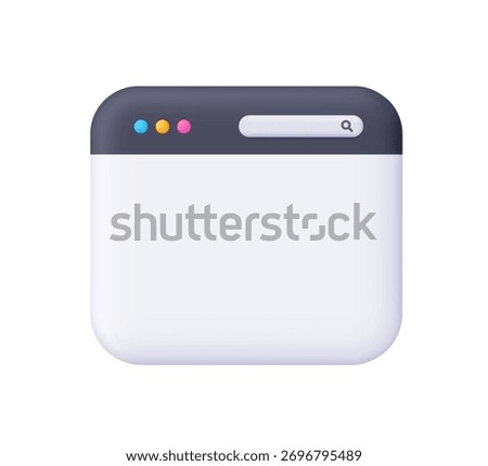 Black and white website page, browser window with tab and search bar. User interface, computer software, web development concept. 3d vector icon. Cartoon minimal style.