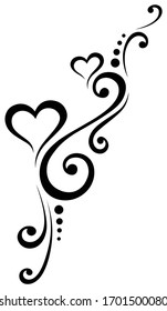 Black and white wedding card decoration with curly lines and two hearts