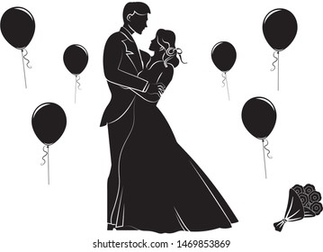 Black and White Wedding couple. Vector illustration of Wedding couple