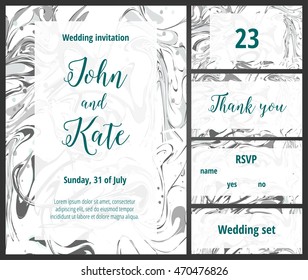 Black and white wedding invitation printable template set