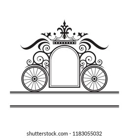black and white wedding ornamental frame with carriage and crown vector drawing