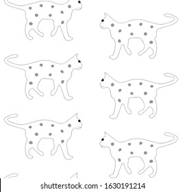 black and white weird and unusual hand drawn cat seamless vector pattern