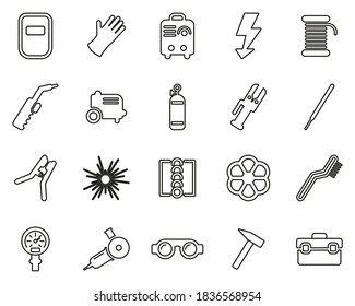 Black & White Welding & Welding Equipment Thin Line Icon Set 