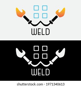 Black and white welding tool spark symbol initial logo design suitable for construction pipeline welder oilfield industry service