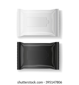 black & white wet wipes package realistic vector, isolate, 3D