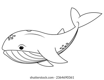 Vector de caricaturas de ballenas blancas y negras. Página de color de la ballena de dibujos animados