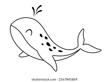 Black and white Whale clipart. Cute Arctic animal clipart. Hand draw vector illustration in flat style