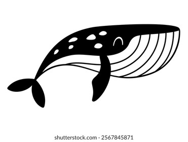 Black and white Whale clipart. Cute Arctic animal clipart. Hand draw vector illustration in flat style