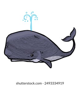 black and white whale hand drawn vector illustration.