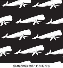 Black and White whales pattern vector seamless surface pattern design