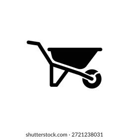 Icono de carretilla en blanco y negro que representa herramientas de construcción, jardinería o jardinería