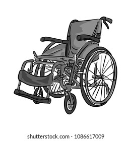 black and white wheelchair vector illustration sketch doodle hand drawn with black lines isolated on white background