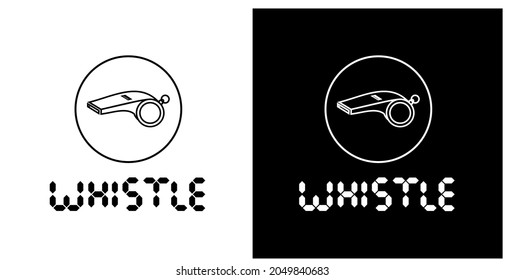 Black and white whistle icon design in soccer used by referees to stop sports matches, especially for football.