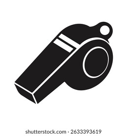 Black and white whistle illustration for sports competition or referee use on isolated background