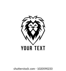 Black and White Wild Lion Head Logo Flat Design Vector Icon
