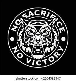 Black and White Wild Tiger Head Illustration with A Slogan Vector Artwork on Black Background for Apparel and Other Uses