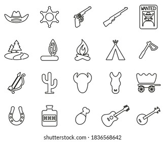 Black & White Wild West Thin Line Icon Set 