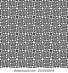 Black and white winding lines seamless pattern